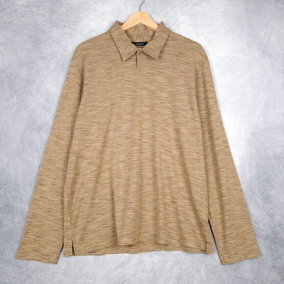 Vintage DKNY Shirt Mens Large Beige Space Knit Collared Long Sleeve Y2K - Picture 1 of 16